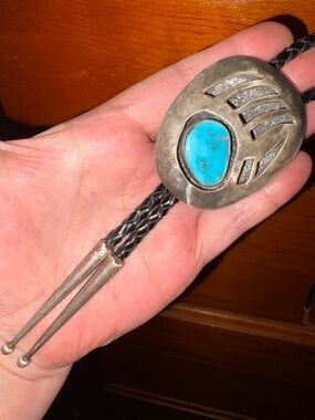 Southwestern Bear Paw SterlingTurquoise Bolo Tie